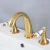 Bathroom Sink Faucets Gold Color Brass Widespread Dual Handle Washing Basin Mixer Taps Deck Mounted 3 Holes Lavatory Faucet Anf987