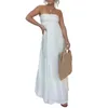 Casual Dresses Women Strapless Dress Solid Color A-line Stylish Off Shoulder For Bandeau Waist Pleated Hem