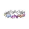 Cluster Rings S925 Sterling Silver Fine Ring Set With Square Full Diamond Zircon Colorful Interleaving Sweet And Personalized