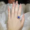 Rings Cluster Design creativo 925 Silver intarsio Blue Gemstone Flower Engagement per donne zirconia gioielli da sposa