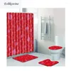 Bath Mats 4pcs Snowflakes Rose Dots Red Banyo Paspas Bathroom Carpet Toilet Mat Set Tapis Salle De Bain Alfombra Bano