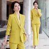 Dames tweedelige broek Casual Business Blazer en voor vrouwen formele broeksets Yellow Green Outfits Office Professional Suit 2