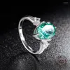 Cluster Rings 925 Sterling Silver Zircon Jewelry 8x10mm Egg Shape Green Aquamarine Color Crush Cut High Carbon Diamond Finger Ring