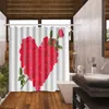 Duschvorhänge mit Haken Red Stoff Vorhang Set Badezimmer Valentinstag Rose Dekoration Badewanne Abdeckklammern