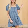 Lässige Kleider Mode Sommer 2024 Frauenkleid Lose Kuchen Kurzarm Denim Streetwear