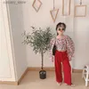 Hose 2021 Herbst neue Mädchen Kleidungsstücke koreanische Stift Kostüme Blumenhoch Taille Top+Wide G Hosen Baby Kinder Anzug Kinder Kleidung L46