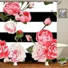 Douche gordijnen trendy meisjesachtig roze romatieke bloem pioen voor bad pioenrozen decoratieve badkamer gordijn set waterdichte haken