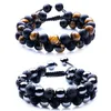 Strand Bracelet Mens Black Lava Rock Tiger Eye Gemstone Yoga Essential Oil Charm Gift