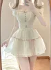 Kawaii Sweet 2 Pite Dress Set Women 2024 Лето с коротким рукавом y2k