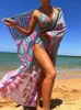 Retro etnisk stil sjal bikini cross rand bh kvinnor tre stycken baddräkt blågreklig hög midja strandkläder 2024 sommar 240322