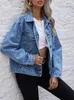 Benuynffy Curndown Collar Giacca di jeans allentati Donne Spring e Autumn Single Single Outwear Outwear Jean Coats Jackets 240403