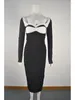 Casual Dresses Sexy Square Neck Long Sleeves Pleated Bandage Dress Women Black White Pathwork Folds Bodycon Elegant Celebrity Club