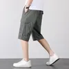 Short masculin 2024 Été cargo masculin pantalon militaire de genou zipper poche coton jogger de taille élastique