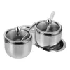 Ensembles de vaisselle 1 ensemble de pot d'assaisonnement en acier inoxydable Condiment Coussinet Pot de cuisine de cuisine avec couvercle