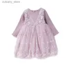 Girl's Dresses Kids Fall Winter Dress Girls Flower Girls Vestidos Casual Birthday Wear Long Seve Party Princess Gown 3-8y Children Clothes L240402