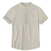 Camisetas masculinas de verão masculino de t-shirt linho de linho de algodão com decote em visita de algodão masculino tops casuais respiráveis de tamanho grande colar de tamanho 5xl 2445