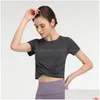 Yoga-outfit LU ALIGE NIEUW Fitness Ladies Short T-Shirt String Sports Running Sweat-Absorberen Sneldrogende top Drop deliv DHVPO