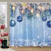 Douche gordijnen winterblauwe achtergrond kerstgordijn sneeuwpop cadeau vrolijk polyester wasbaar bad bad badkamer decoratie
