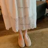 2024 Spring Bottom Skirt V-neck Mid length Skirt Light Luxury and Unique Long Sleeve Lace Dress