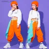 Byxor Girls Street Dance Crop Top Joggers Teens Hip Hop Cargo Pants Sweatshirts Kids Streetwear Costumes Child Jazz Stage Clothes Set L46