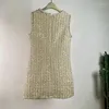 Casual Dresses Small Fragrance Sequins Fashion Basic Sleeveless Round Neck Dress Temperament Slim Elegant Chic Tweed Vest Pink