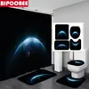 Duschvorhänge dunkle Sternenhimmel Toilettenabdeckung Badmatten wandern erdendem Druckvorhang mit Haken 3D Badezimmer Set Wohnheimdekoration