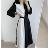 Abiti casual abiti lunghi vestiti vintage coreano chic slim bass hit color bottone elegante per donne vestidos femme