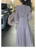 Abiti casual in stile francese Elegante serata da sera Midi Donne 2024 Summer Mleeve Fashion Prom Female Chic Vintage Purple Dress