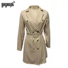 Casual Dresses Gagaopt Women Elegant Dress Coat With Belt Khaki Long Sleeve Chic Outerwear Ladies Overcoat