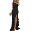 Vestidos casuales Volalo Women High Split Split Maxi Sexy Un hombro Ruffles Vestido largo Boda Elegante Fiesta de la noche