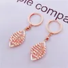 Dangle Earrings Classic 585パープルゴールドメッキ14Kローズロンバスリーフ女性オープンワークデザインエレガントなウェディングジュエリー