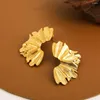 Dangle Earrings Retro Folded Leaves Textured Irregular Geometric Exaggerate Big For Women 18K Gold Plated Metal Thick Ear Stud