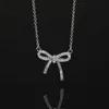 Designermärke TIFFAYS 925 Sterling Silver Liten Fresh Bow Knot Full Diamond Necklace Fashion Gold Plated Collar Chain Star Samma gåva