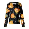 Camisetas para mujeres Patrón de manga larga Mujeres Policita de bolsillo de Halloween Collar de soporte de soporte de un solo pecho Cardigan