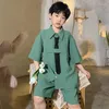 Clothing Sets Boys Smog Green Preppy Style Suit Children 'S Summer Girls Fried Street Fashionable Short Sleeve Shirt