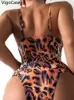 Frauen Badebekleidung Vigocasey 2024 Leopard Strapped Women Sexy Push Up One Piece Badeanzug Monokini Rückenfreier Hoch geschnittener Strandanzug Badeanzug