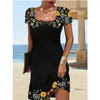Abiti casual Summer Women Stampa floreale Mini vestito elegante Fashi