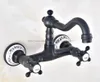 Bathroom Sink Faucets Oil Rubbed Bronze Dual Handles Kitchen Wall Mounted Swivel Spout Two Holes Mixer Taps Nnf461