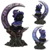 Spooky Black Cat with Witch Hat Statue Crescent Moon Figurines Cute Broom Cat Halloween Ornaments Home Garden Decor Accessories 240329