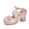 Zapatos de vestir lolita style bowknot estudiante linda chica dulce amor borde de encaje Kawaii bombas Violeta transpirable elegante Mary Jane