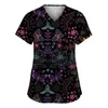 Women's T Shirts Fashion V-neck Short Sleeved T-Shirt Casual Workwear With Pockets Printed Tops Slim-Type Simple Shirt Ropa De Mujer