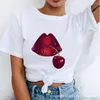 T-shirts de femmes T-shirts Summer Femme décontractée T-shirts Sexy Lip Printing Tshirt Femme Cherry Top Tee