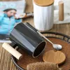 Mugs Wood Handle Texture Mug Rhombic Personality Ceramic Cup Couple Creative Water Coffee Simple Gift