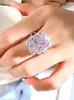 Cluster Rings Explosive Flash Artificial Cherry Blossom Pink Diamond Ring Female Radian 925 Silver Thickened Gold Plated Index Finger