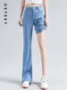 Jeans feminino ueteey azul de cintura alta calça skinny calça de streetwear calça y2k moda 2024 versátil slim jeans mãe