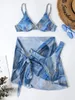 女性用水着Cikini-Push Up With Skirt for Women for Sexy Bathing Suit Marble Print Beachwear Summer3 Piece Bikini
