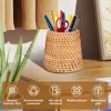 Vases 10cm Rattan Pencil Holder Wicker Pen Organizer Handmade Cup Woven Vine Container Makeup Brushes