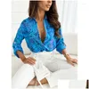 Blouses voor dames shirts dames elegante blouse mode afdrukken lente/zomer chiffon losse v-hals bovenkant kantoor dame lange mouw drop deli dhmxv