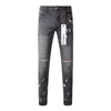 Calça feminina 2024 Jeans de alta qualidade da marca roxa 1: 1 maré Moda Slim Street Ripped pintura cinza