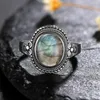 Cluster anneaux naturels 8 10 mm Moonstonetiger's Eye Stone Ring Jewelry For Women Gift 925 Fleur en argent sterling en forme